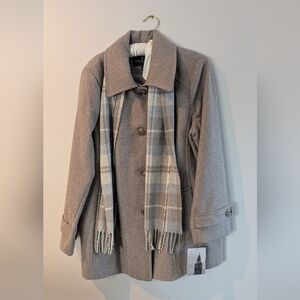 London Fog Wool Gray Coat with Plaid Scarf Size 1X
